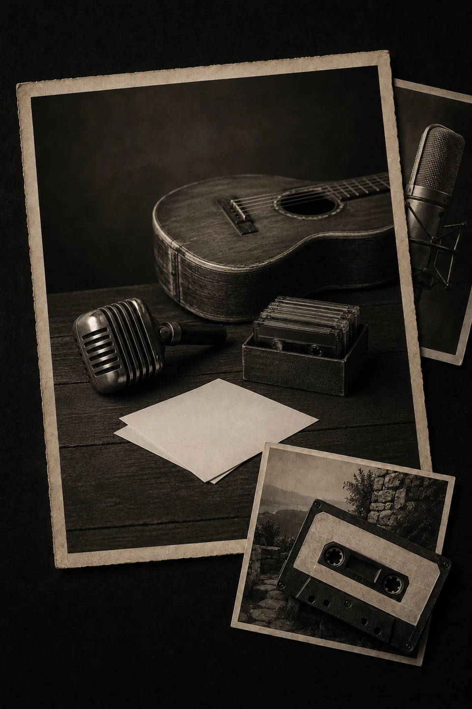 Composition illustrée de souvenirs musicaux et d’une cassette